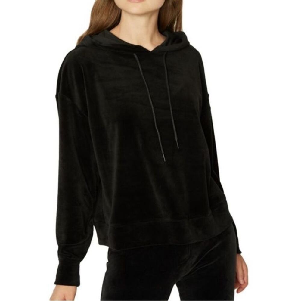 Sanctuary Clothing Womens Velour Hoodie Sweatshirt Black Size XL